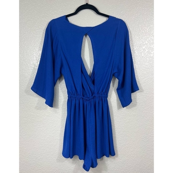 NWT ASOS Plunge Neck Wrap Romper with Blouson Sleeves - Picture 5 of 8